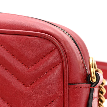 Gucci Calfskin Matelasse Mini GG Marmont Chain Shoulder Bag Hibiscus Red 11 of 12