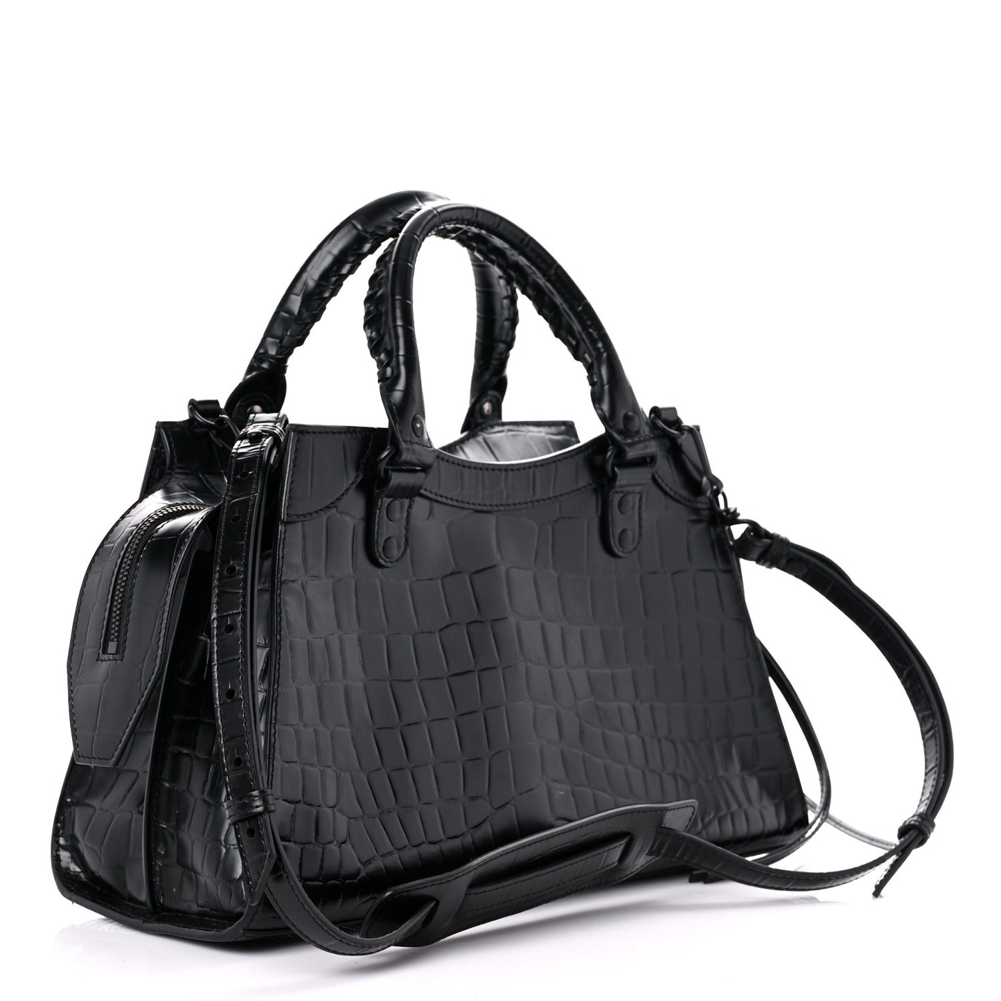 Semi Shiny Calfskin Crocodile Embossed Neo Classic Black Hardware S City Black