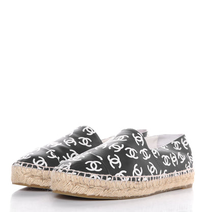 Chanel Lambskin Printed CC Espadrilles 38 Black White 3 of 10