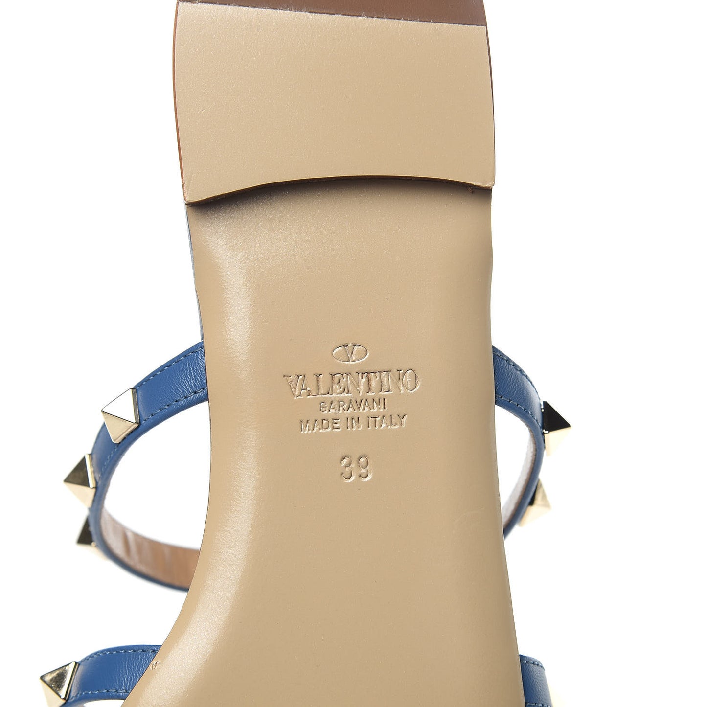 Nappa Rockstud Caged Flat Slide Sandals 39 Baltique