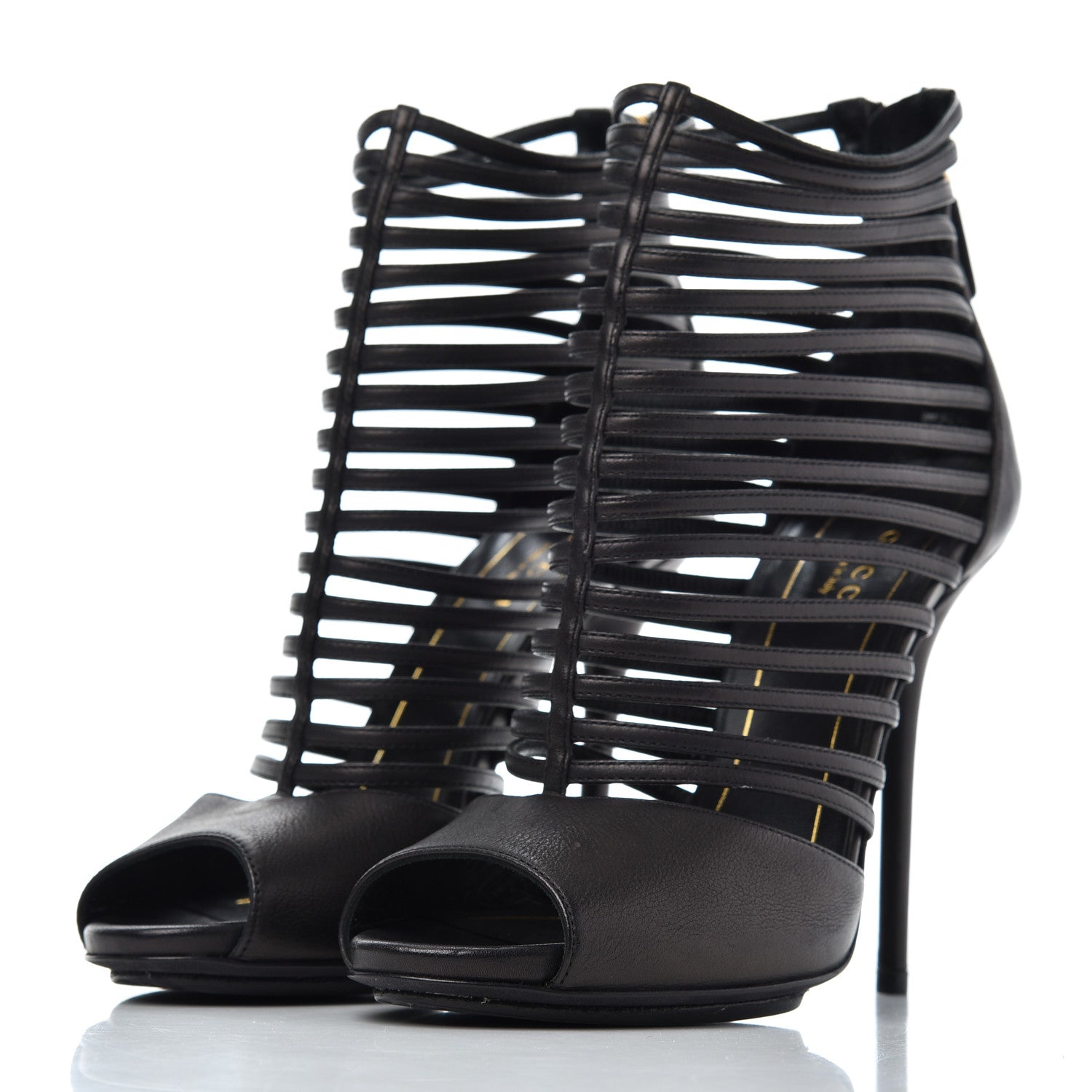 Gucci Saddle Soft Lux Peep Toe Caged High Heel Sandals 36.5 Black 3 of 16