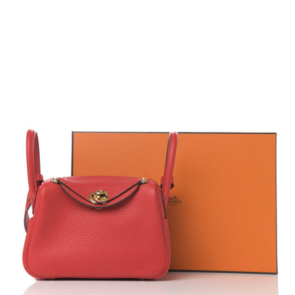 Hermes Taurillon Clemence Mini Lindy 20 Rouge De Coeur 10 of 10
