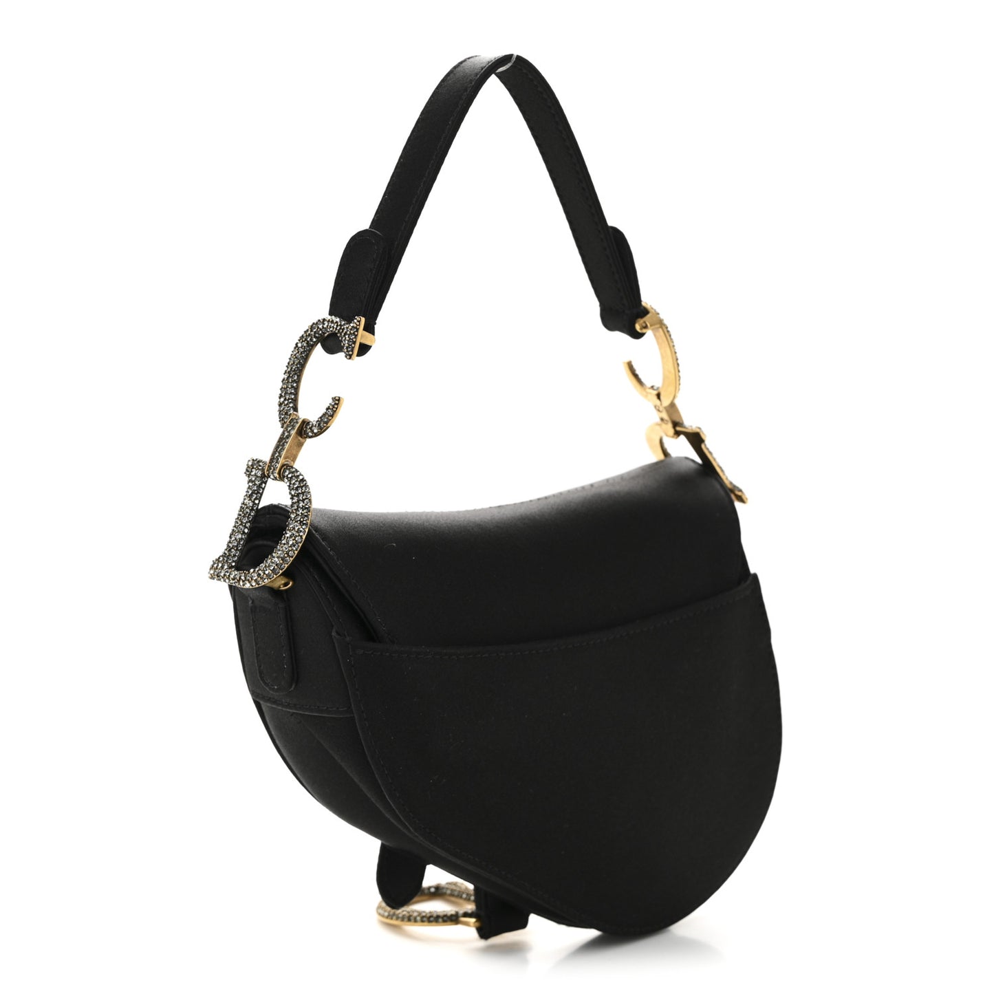 Satin Crystal Mini Saddle Bag Black
