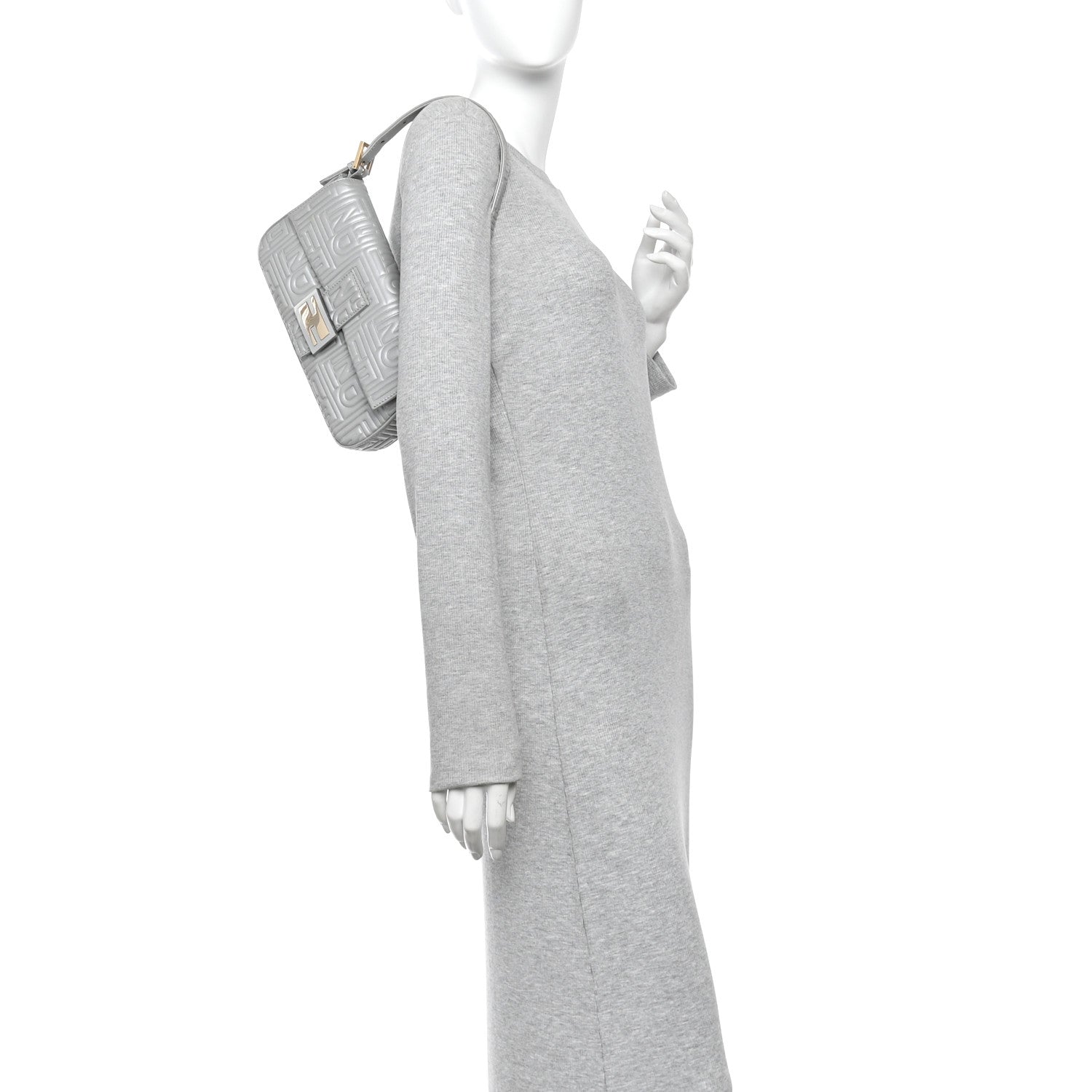 Fendi Nappa Logo Embossed Baguette Silver 2 of 10