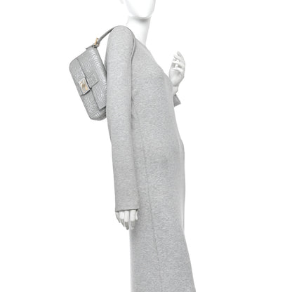 Fendi Nappa Logo Embossed Baguette Silver 2 of 10