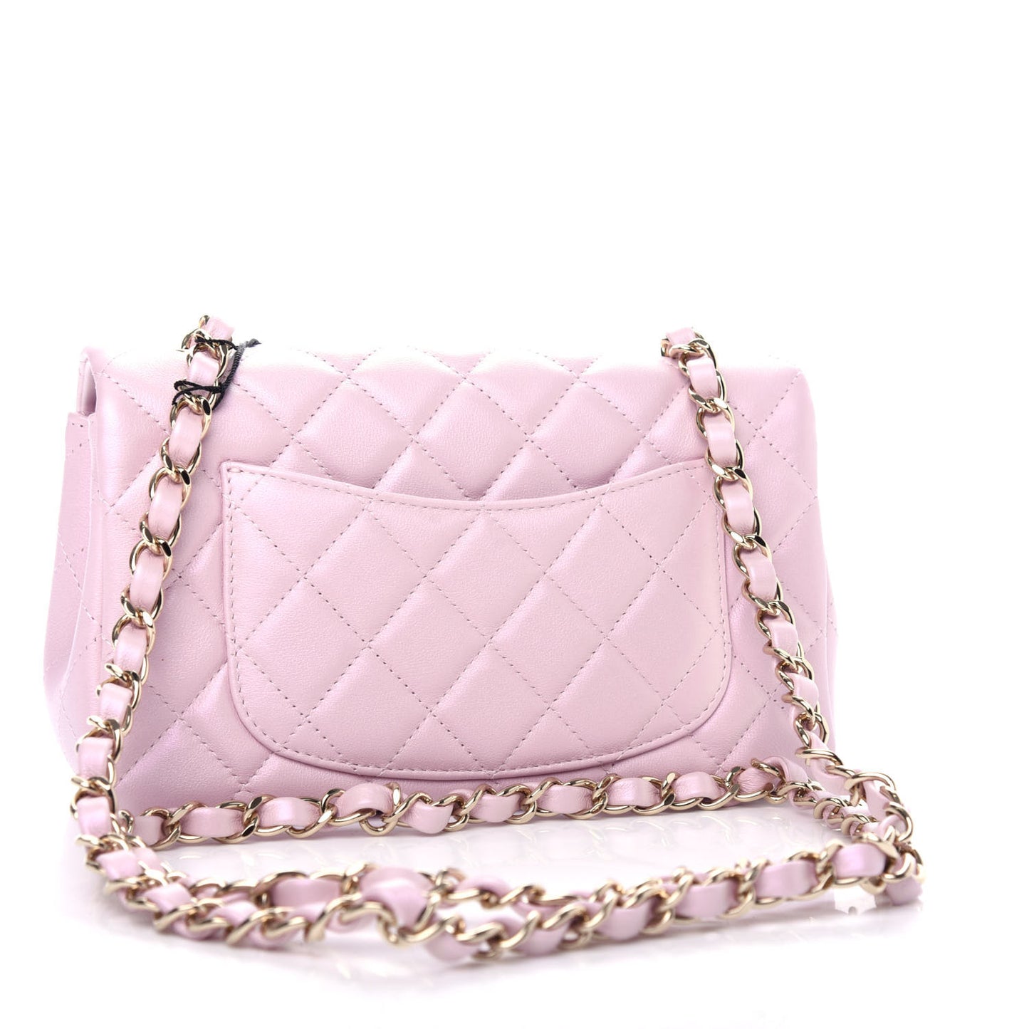 Iridescent Calfskin Quilted Mini Rectangular Flap Light Pink