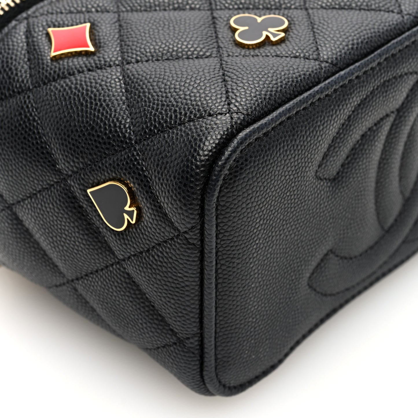 Caviar Quilted Enamel Coco Casino Small Vanity Case With Chain Black
