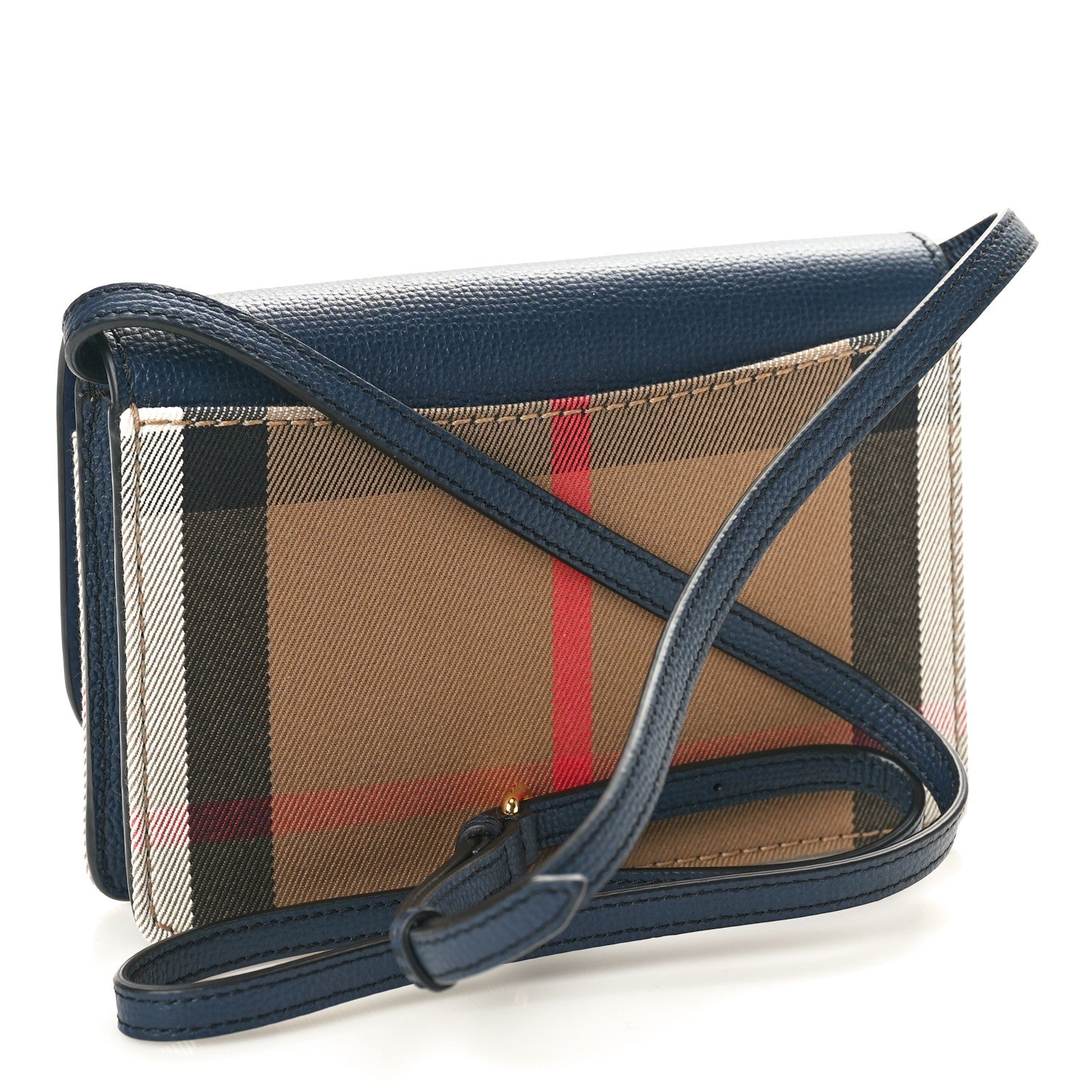 Burberry Derby Calfskin House Check Mini Hampshire Wallet On Chain Ink Blue 3 of 9