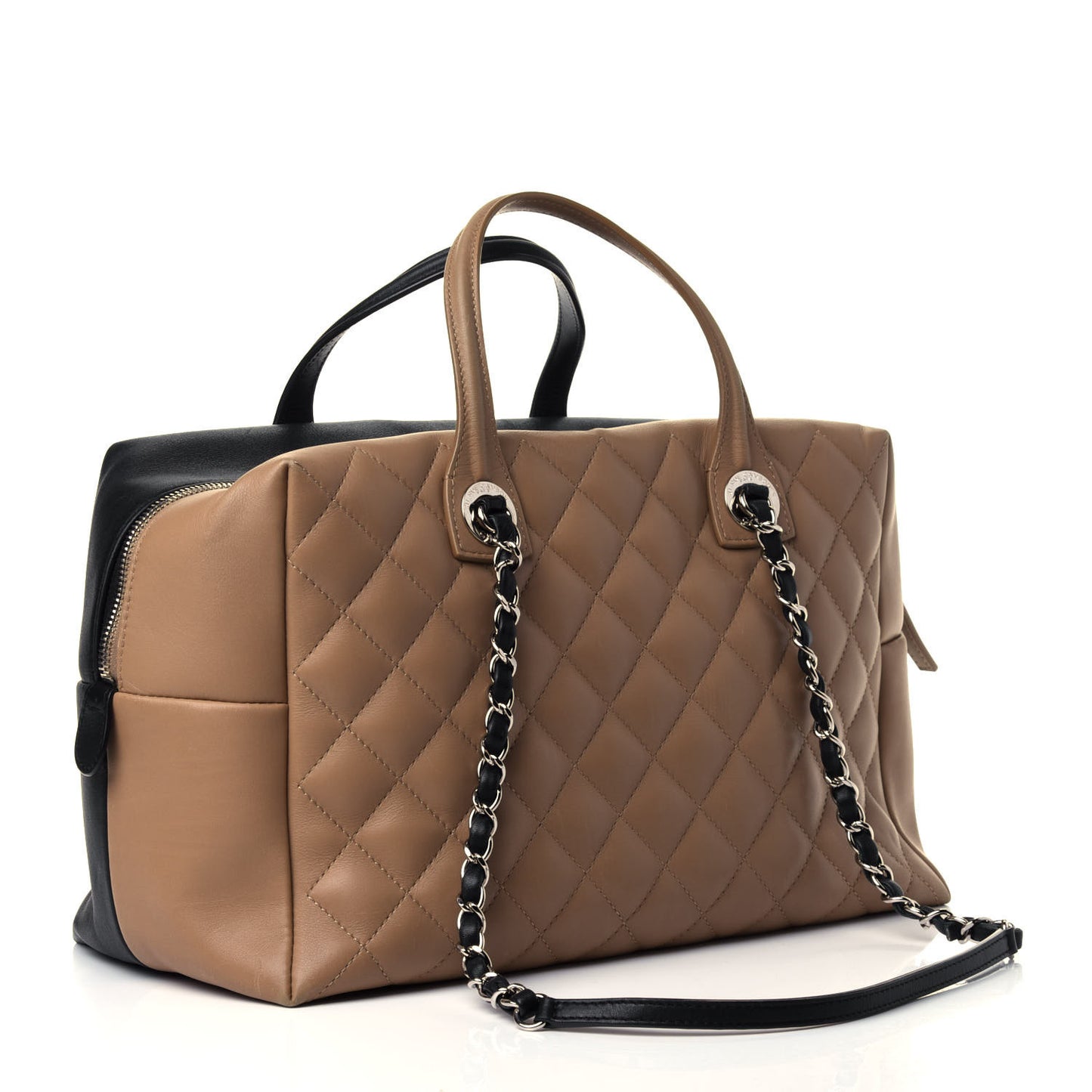 Calfskin Quilted Feather Weight Bowling Bag Black Beige