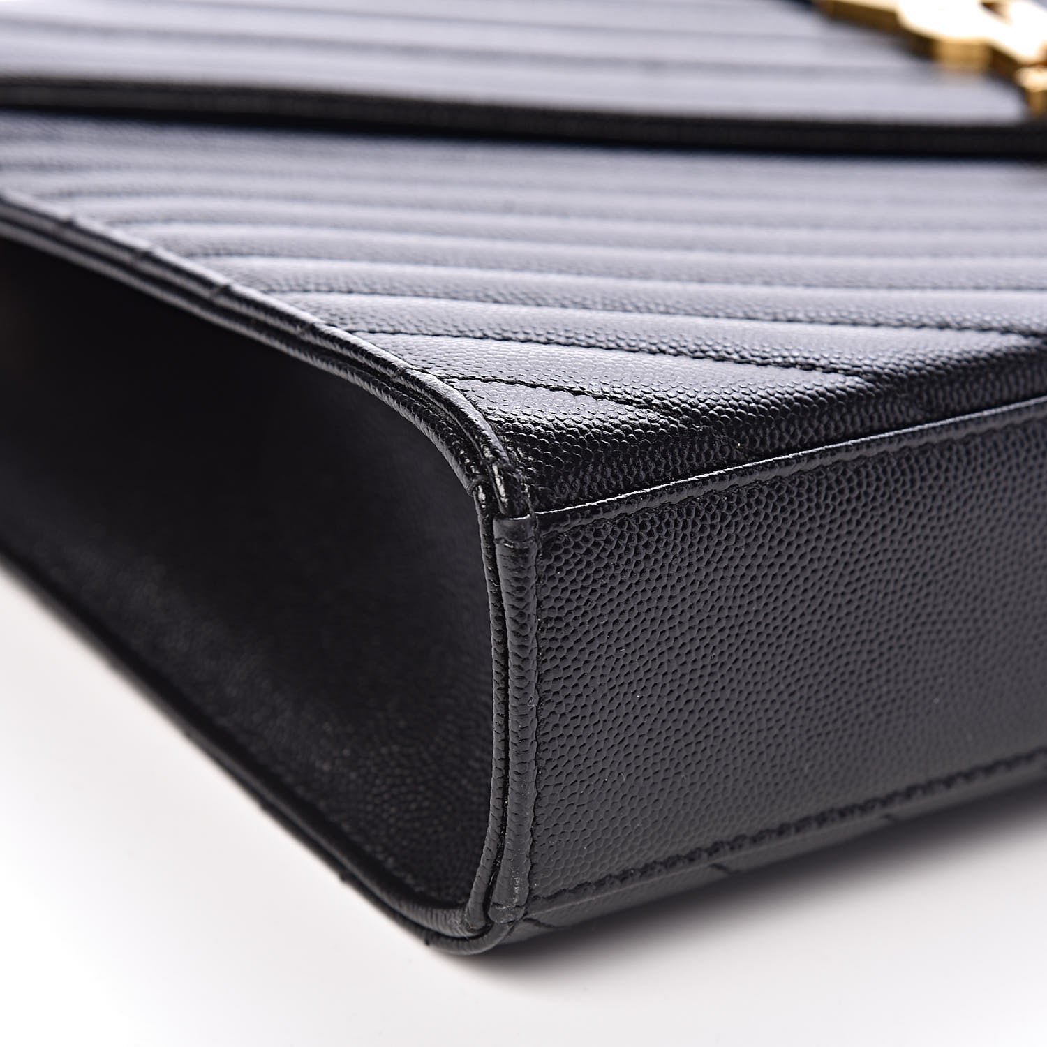 Saint Laurent Grain De Poudre Matelasse Chevron Large Monogram Satchel Black 9 of 10