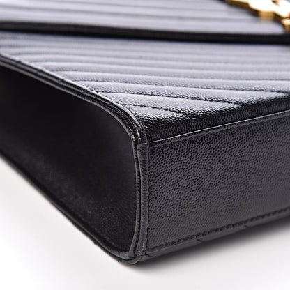 Saint Laurent Grain De Poudre Matelasse Chevron Large Monogram Satchel Black 9 of 10
