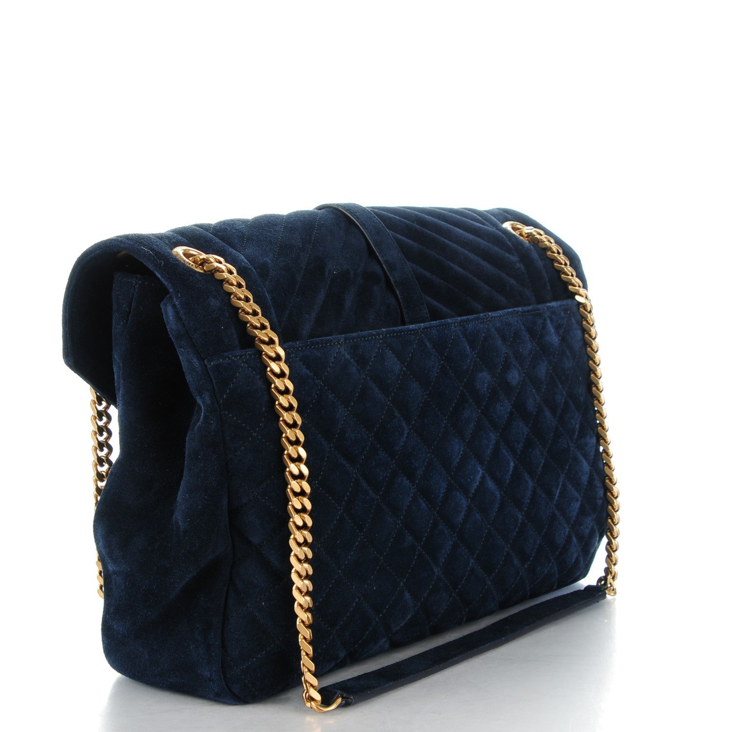 Saint Laurent Suede Mixed Matelasse Triquilt Large Monogram Envelope Satchel Navy Blue 3 of 8