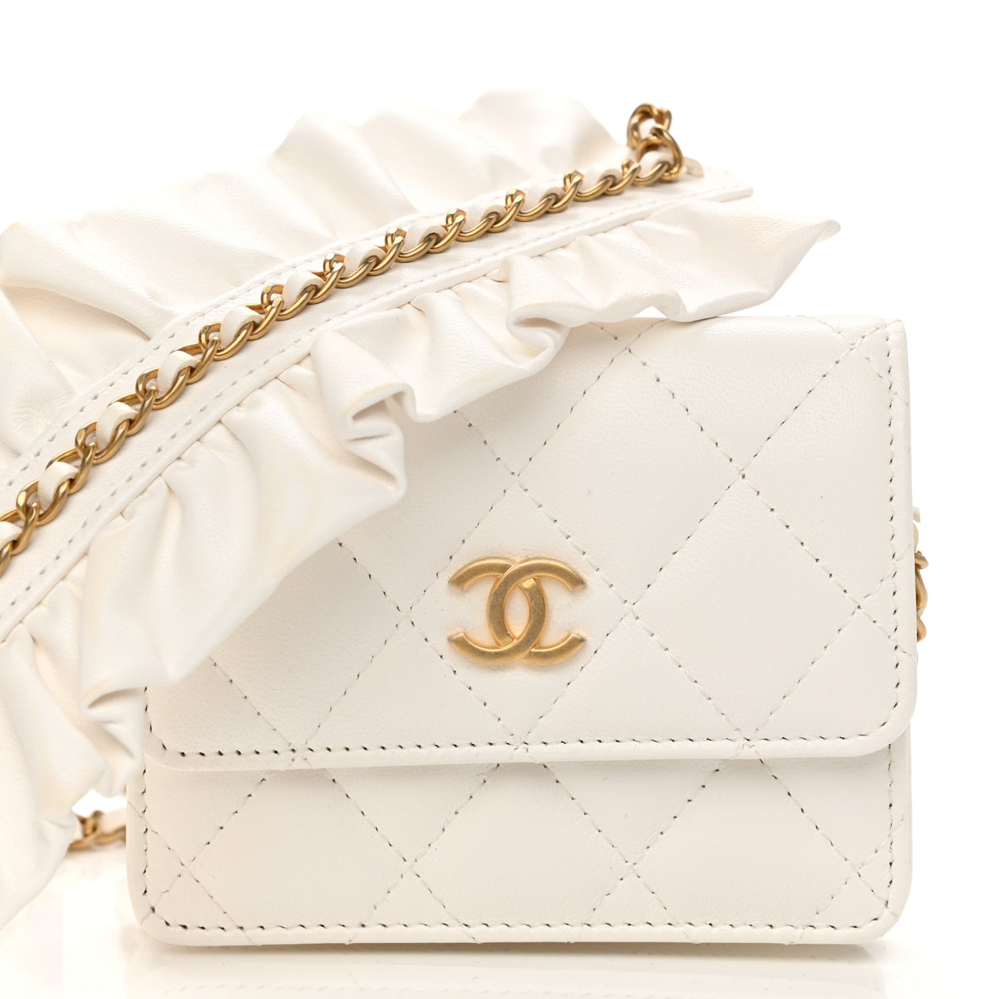 Lambskin Quilted Romance Clutch With Chain White