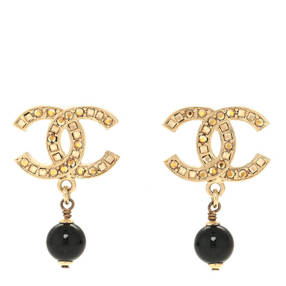 Chanel Crystal Resin CC Drop Earrings Gold Black Yellow 1 of 5