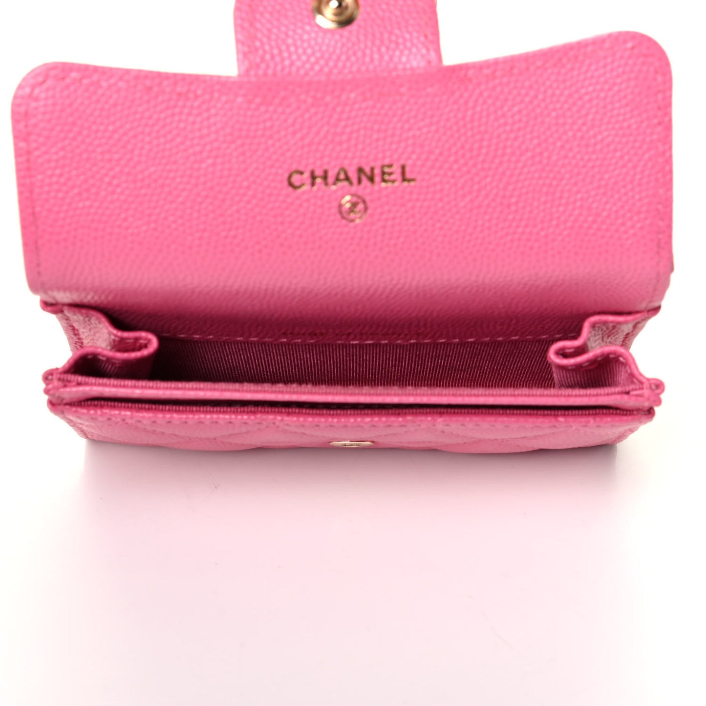 Caviar Quilted Flap Card Holder Wallet Pink