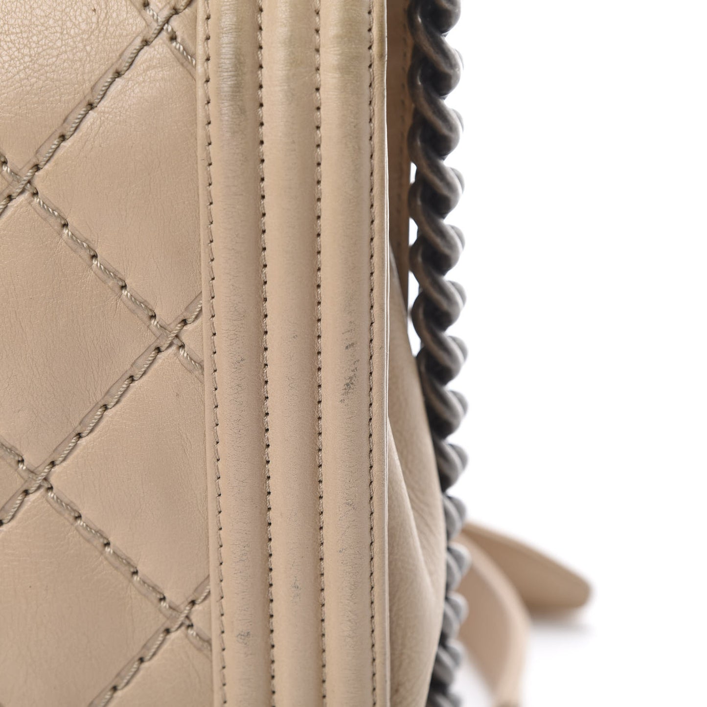 Calfskin Double Stitch Large Boy Flap Beige
