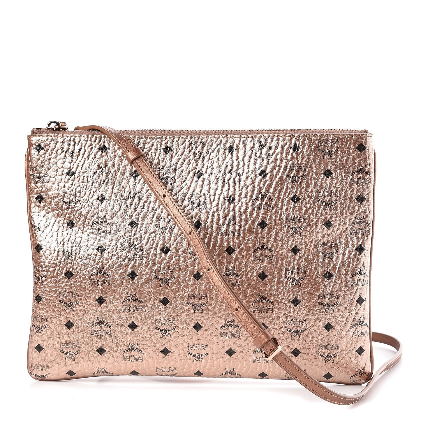 Metallic Visetos Medium Crossbody Pouch Champagne