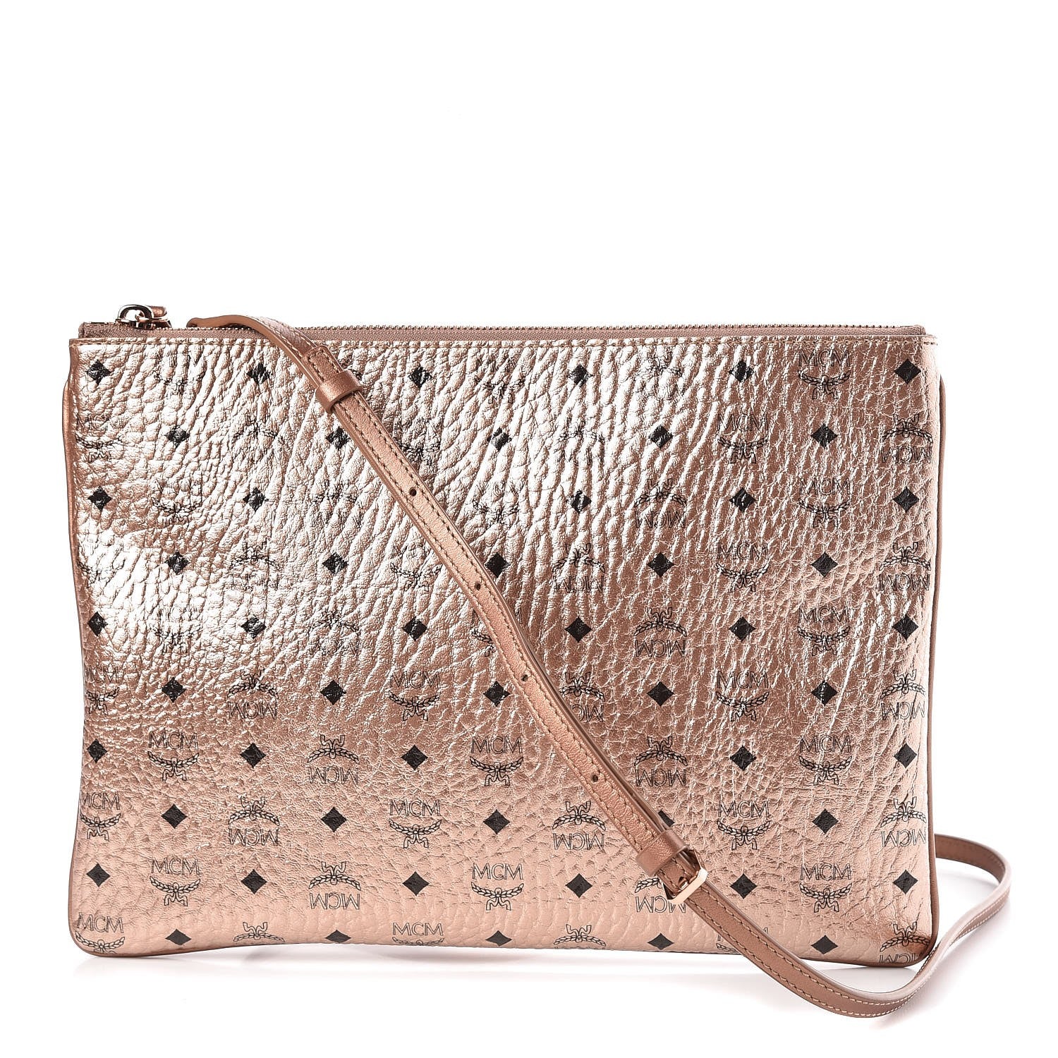 MCM Metallic Visetos Medium Crossbody Pouch Champagne 1 of 7