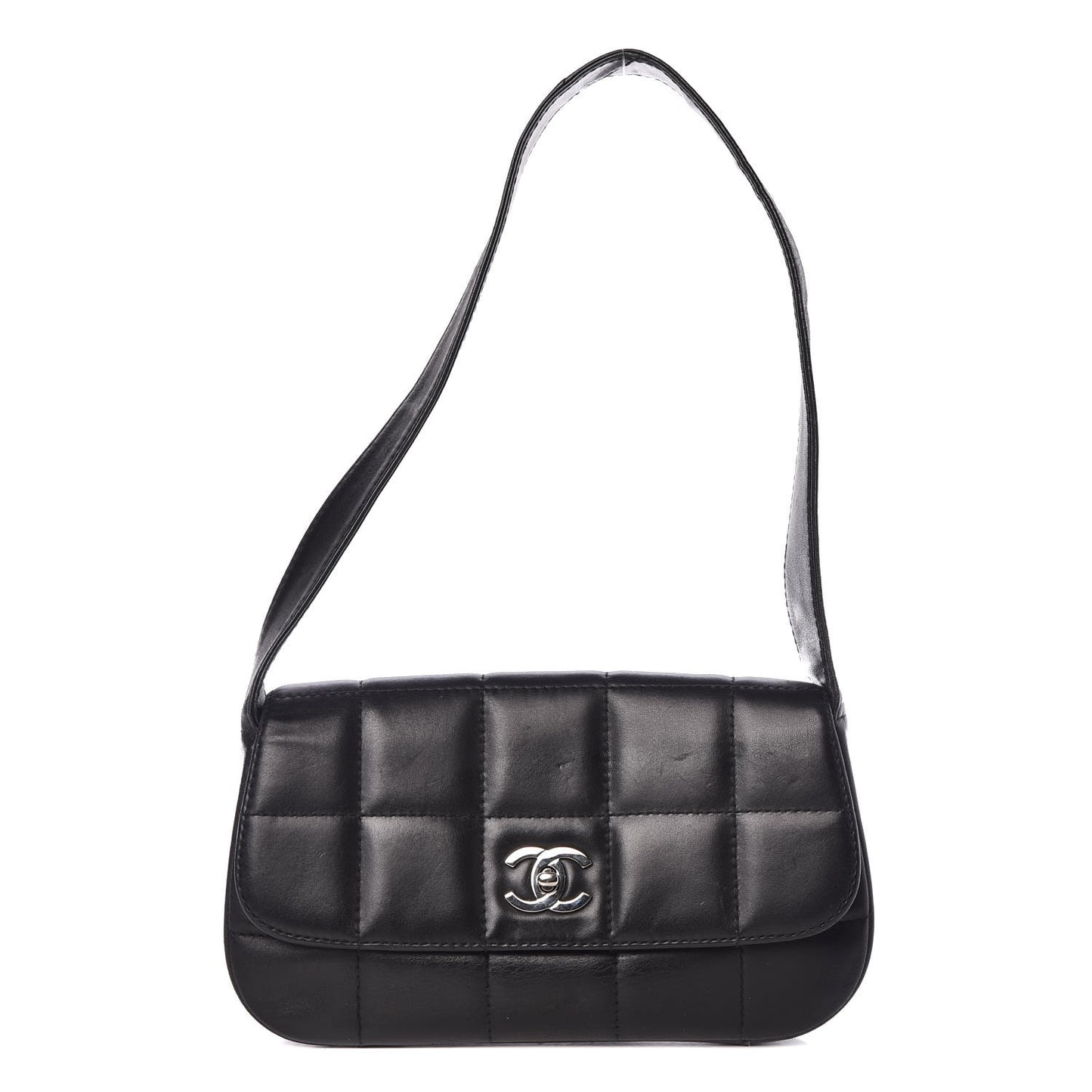 Lambskin Quilted CC Chocolate Bar Flap Black