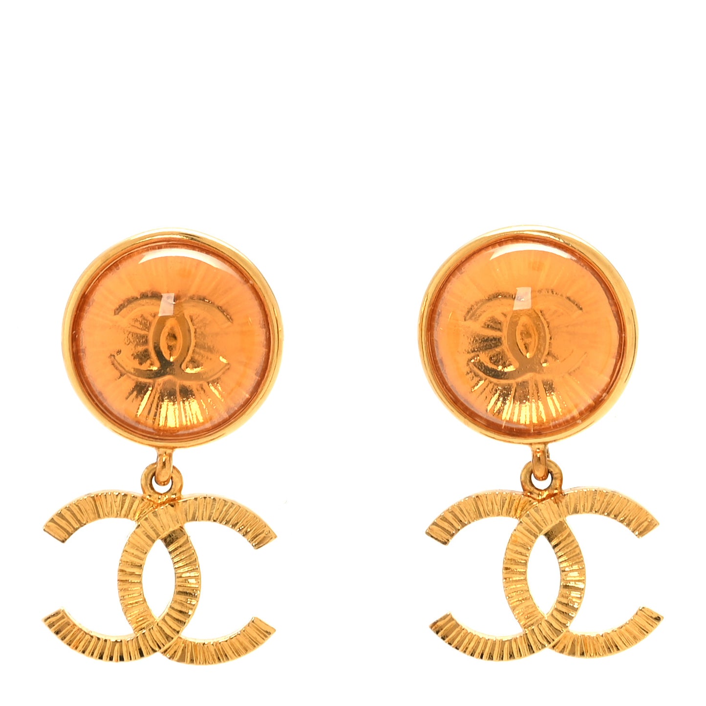 Metal Round CC Medallion Drop Earrings Gold