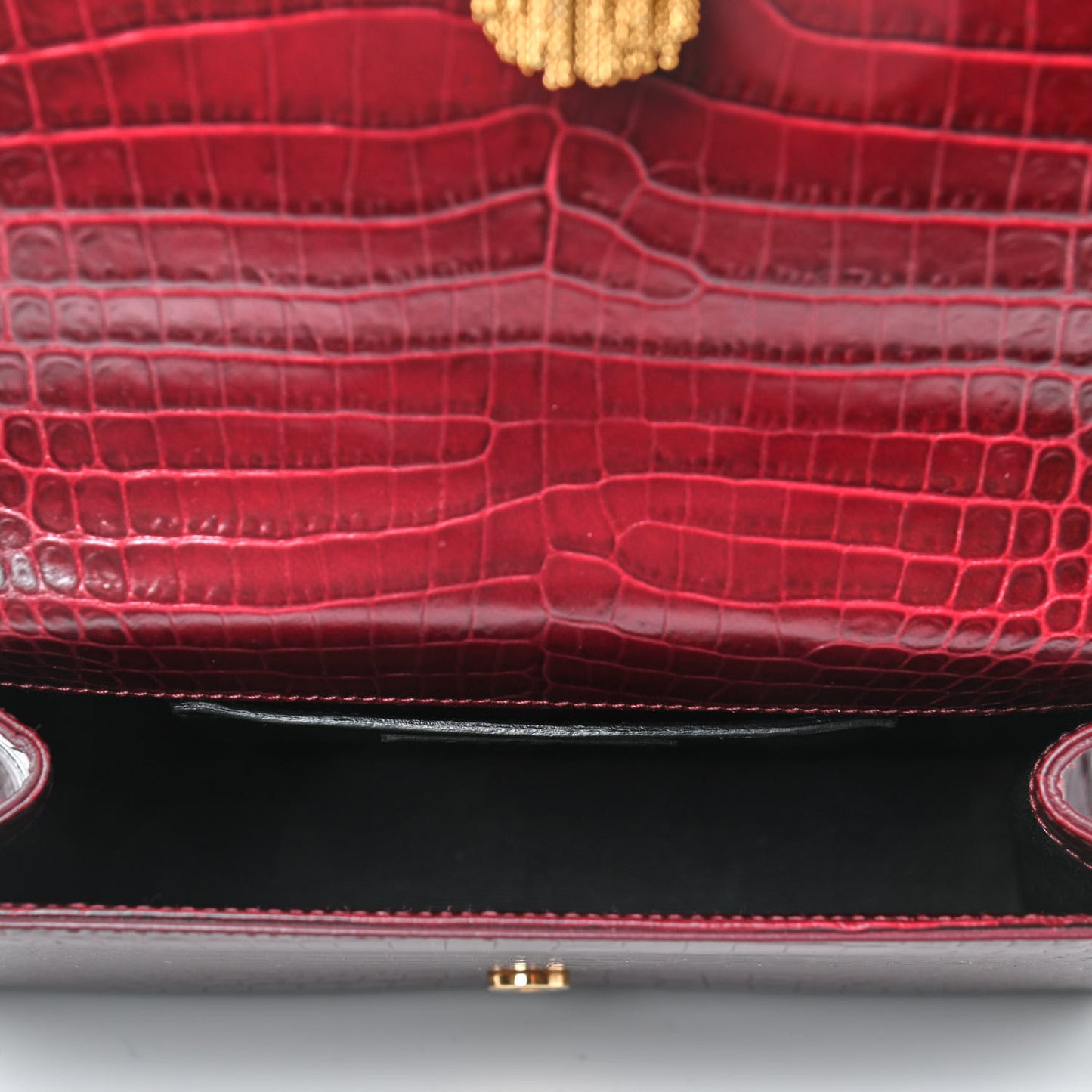 Calfskin Crocodile Embossed Medium Classic Monogram Kate Tassel Satchel Dark Red