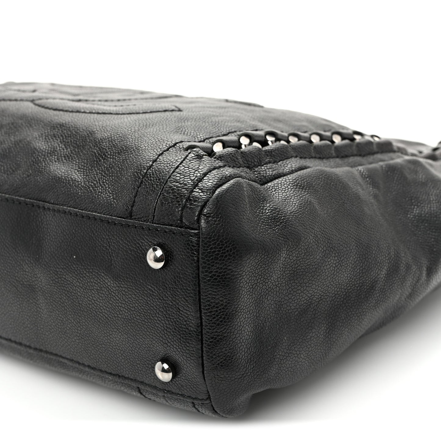 Glazed Caviar Modern Chain Tote Black