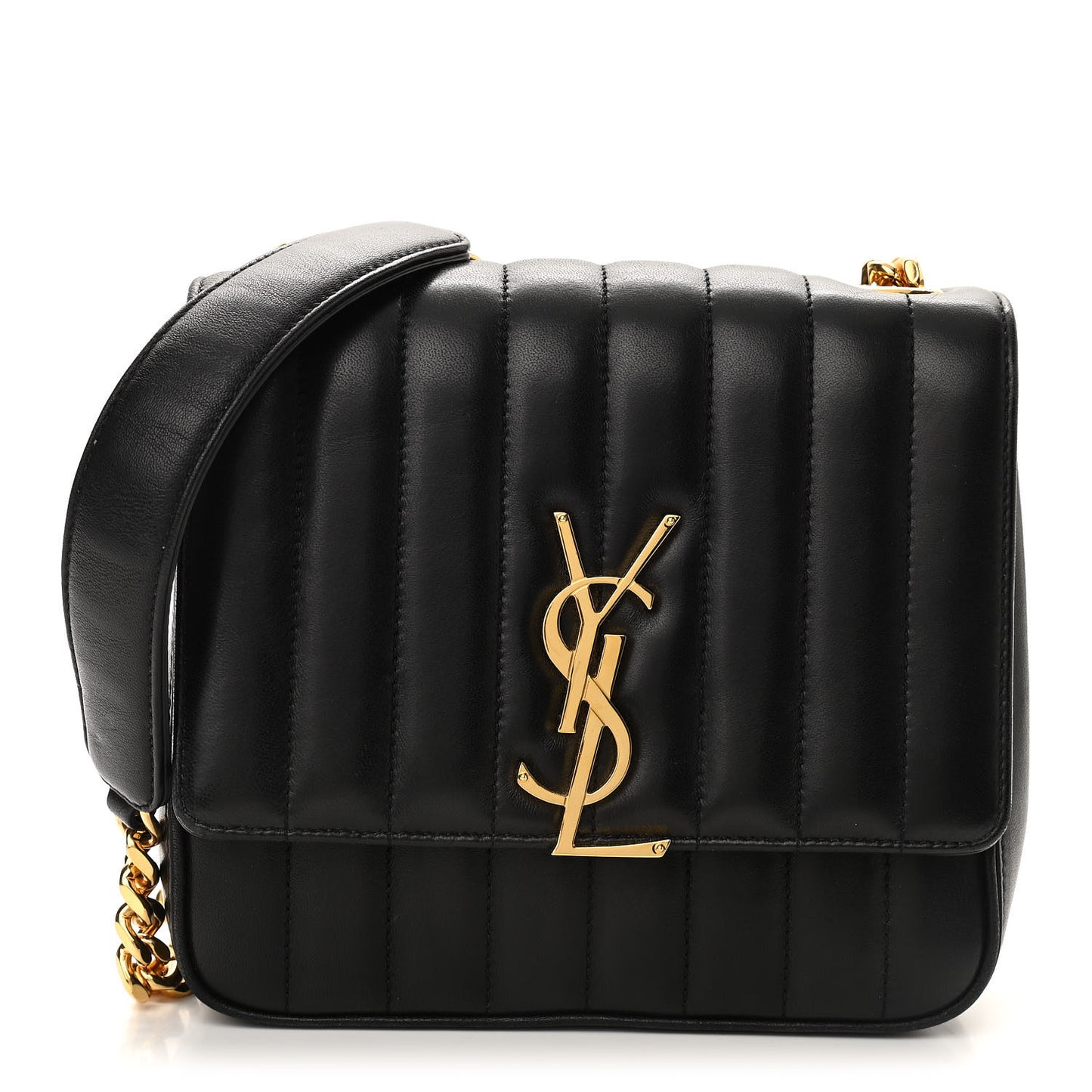 Lambskin Matelasse Monogram Medium Vicky Chain Bag Black