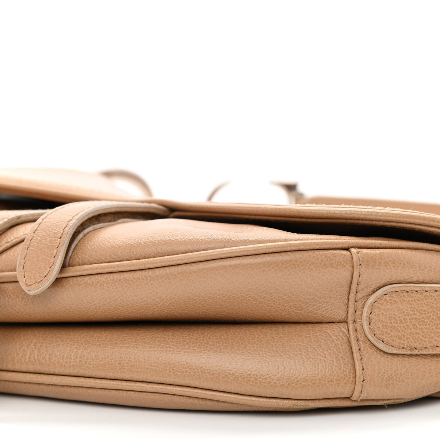 Grained Calfskin Saddle Bag Beige