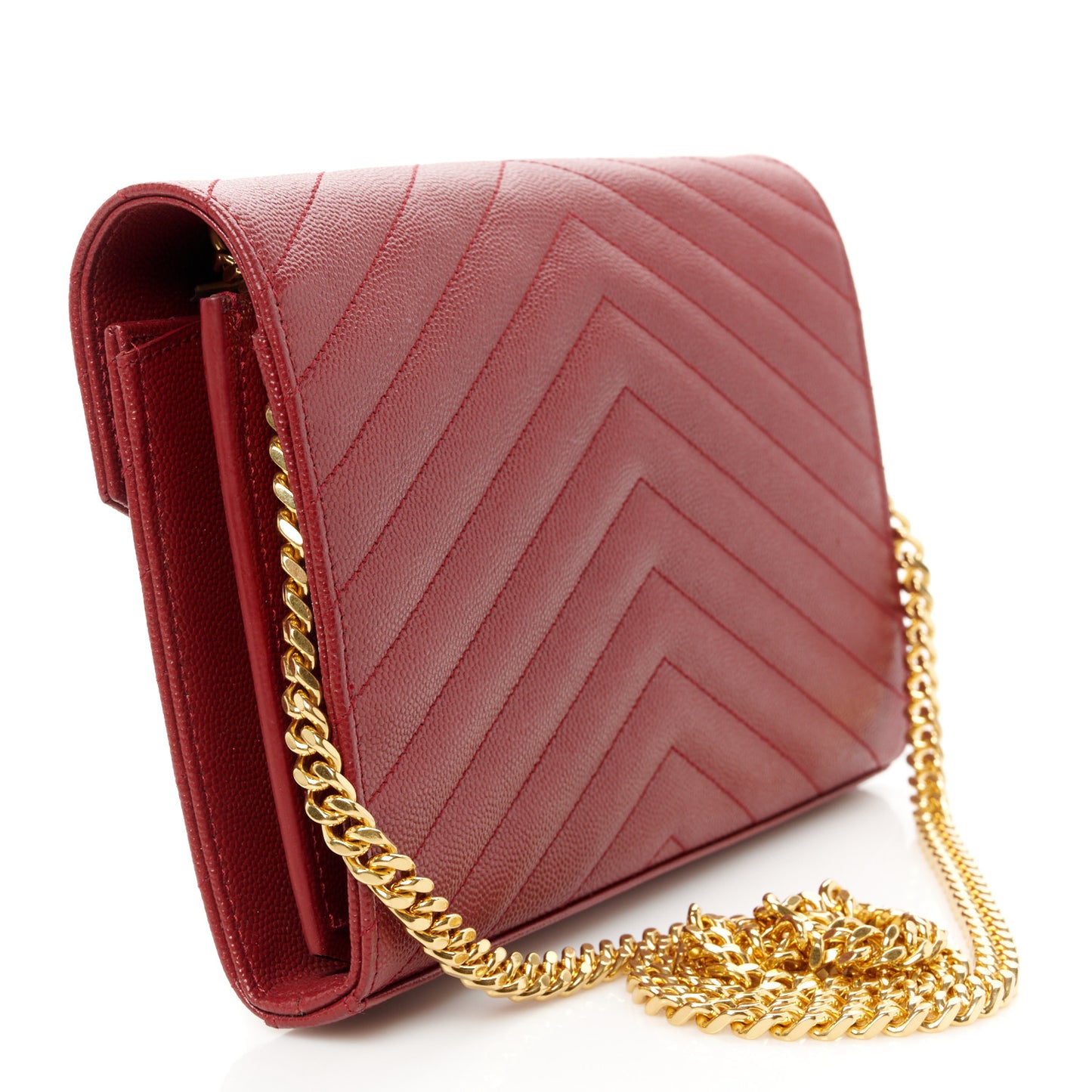 Grain De Poudre Matelasse Chevron Monogram Chain Wallet Red