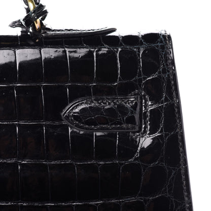 Hermes Shiny Crocodile Kelly Sellier 32 Black 12 of 33