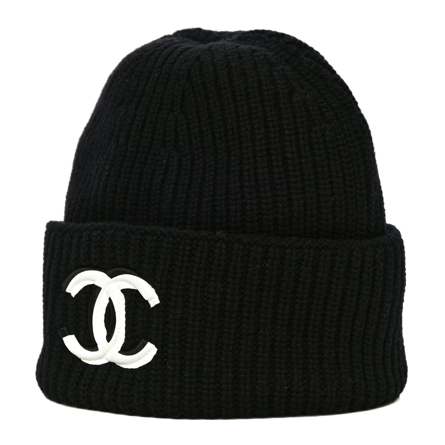 Wool Cashmere CC Beanie Hat Black White
