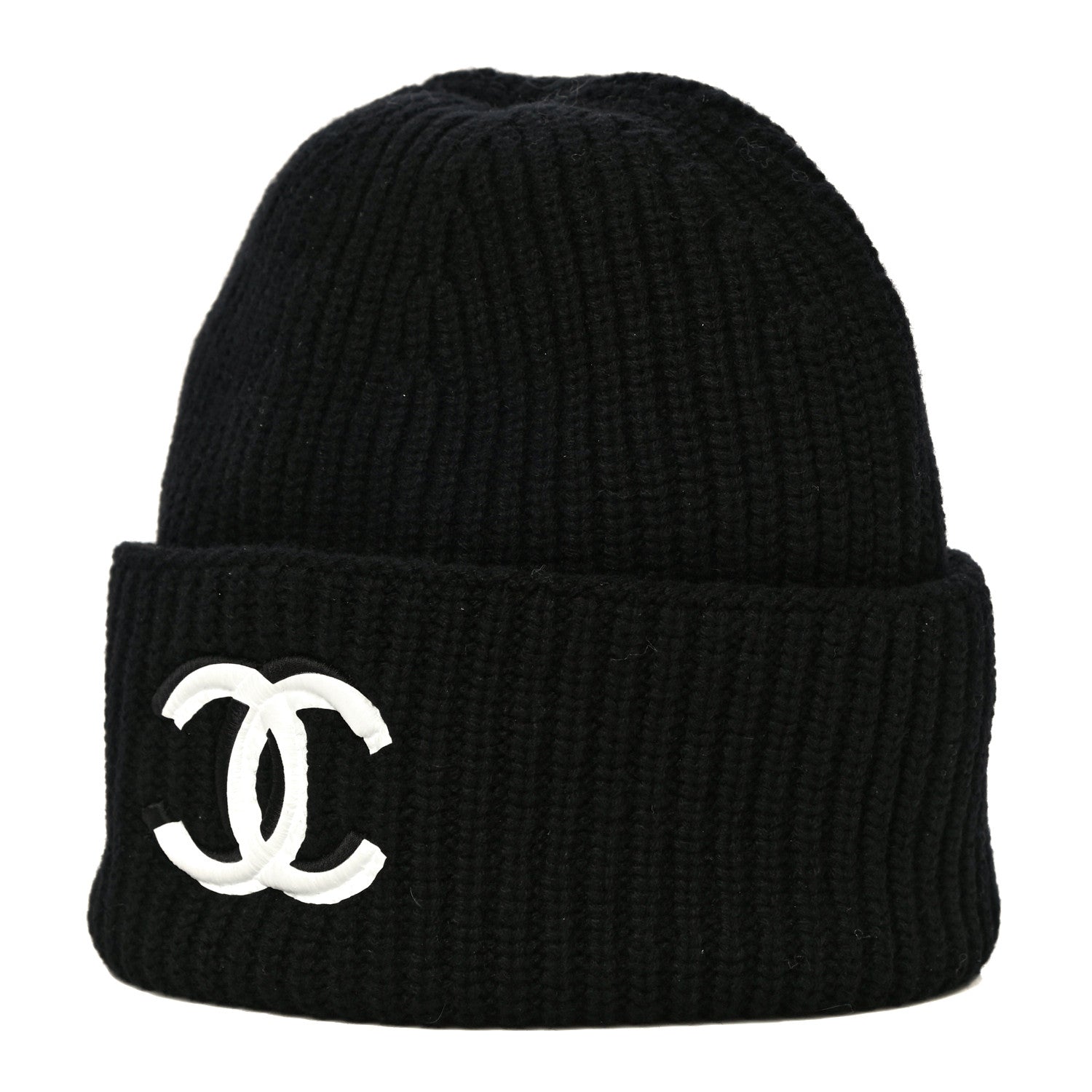 Chanel Wool Cashmere CC Beanie Hat Black White 3 of 10