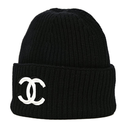 Chanel Wool Cashmere CC Beanie Hat Black White 3 of 10