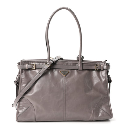 Prada Glossy Calfskin Triangle Large Bonnie Shoulder Bag Peltro 1 of 9