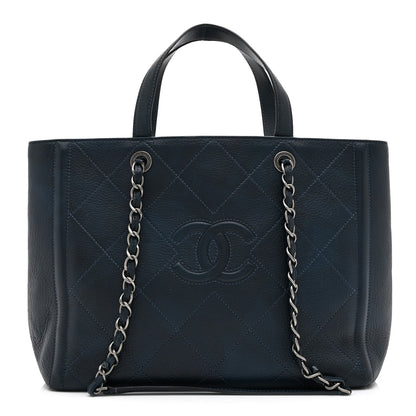 Chanel Deerskin Stitched Medium CC Shopping Tote Navy 1 of 10
