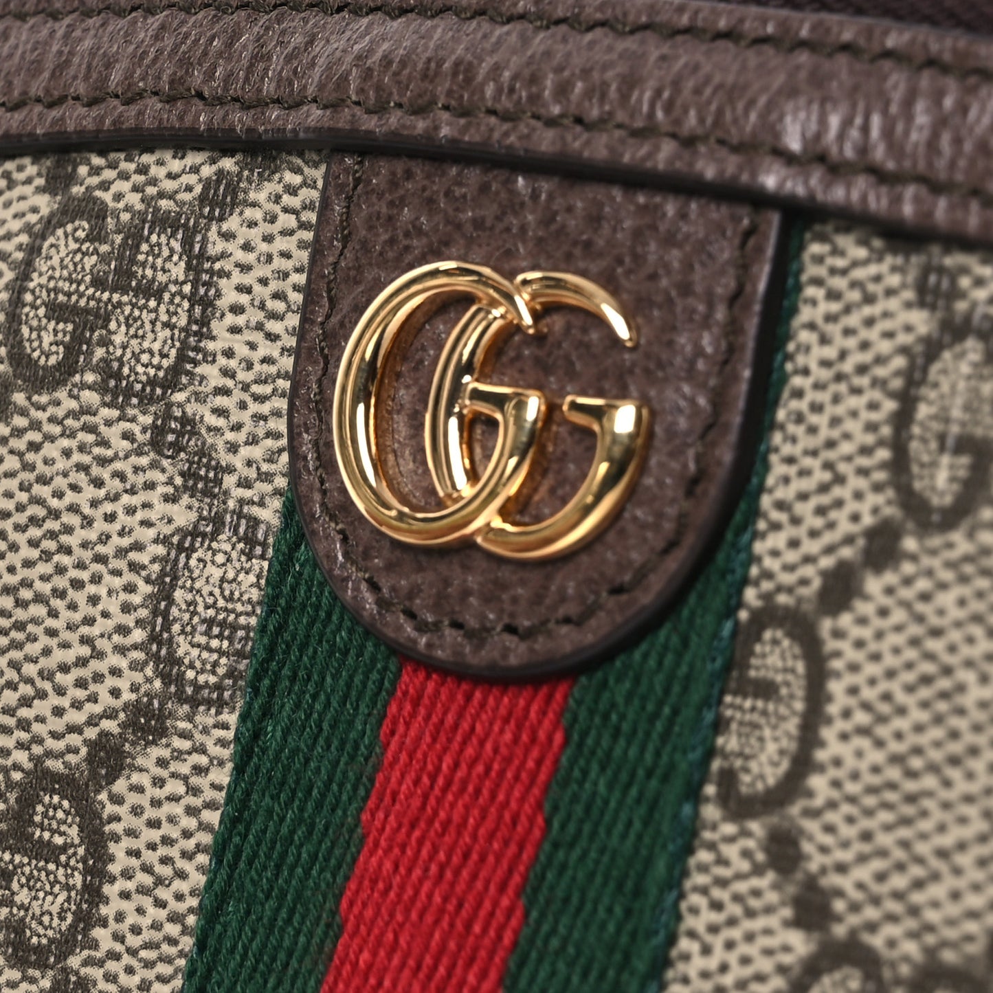 GG Supreme Monogram Textured Calfskin Web Medium Ophidia Cosmetic Case Beige Ebony New Acero