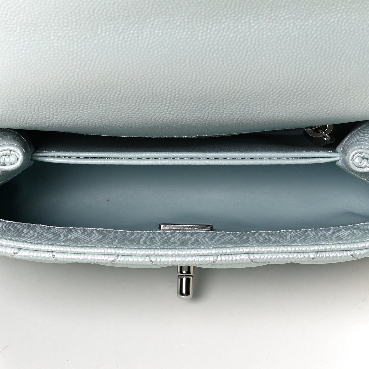 Iridescent Caviar Quilted Extra Mini Coco Handle Flap Light Blue