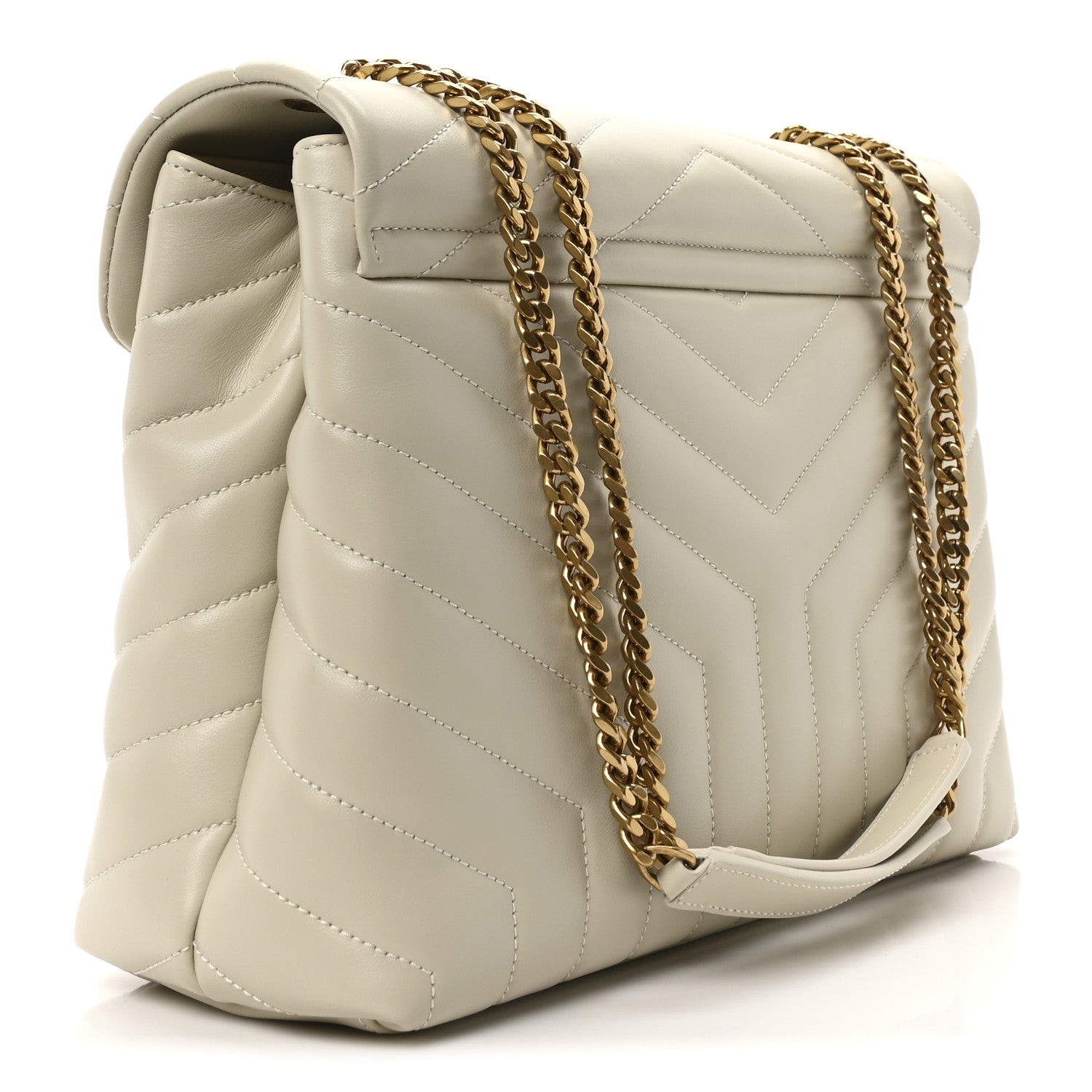 Saint Laurent Calfskin Y Quilted Monogram Medium Loulou Chain Satchel Crema Soft 3 of 11