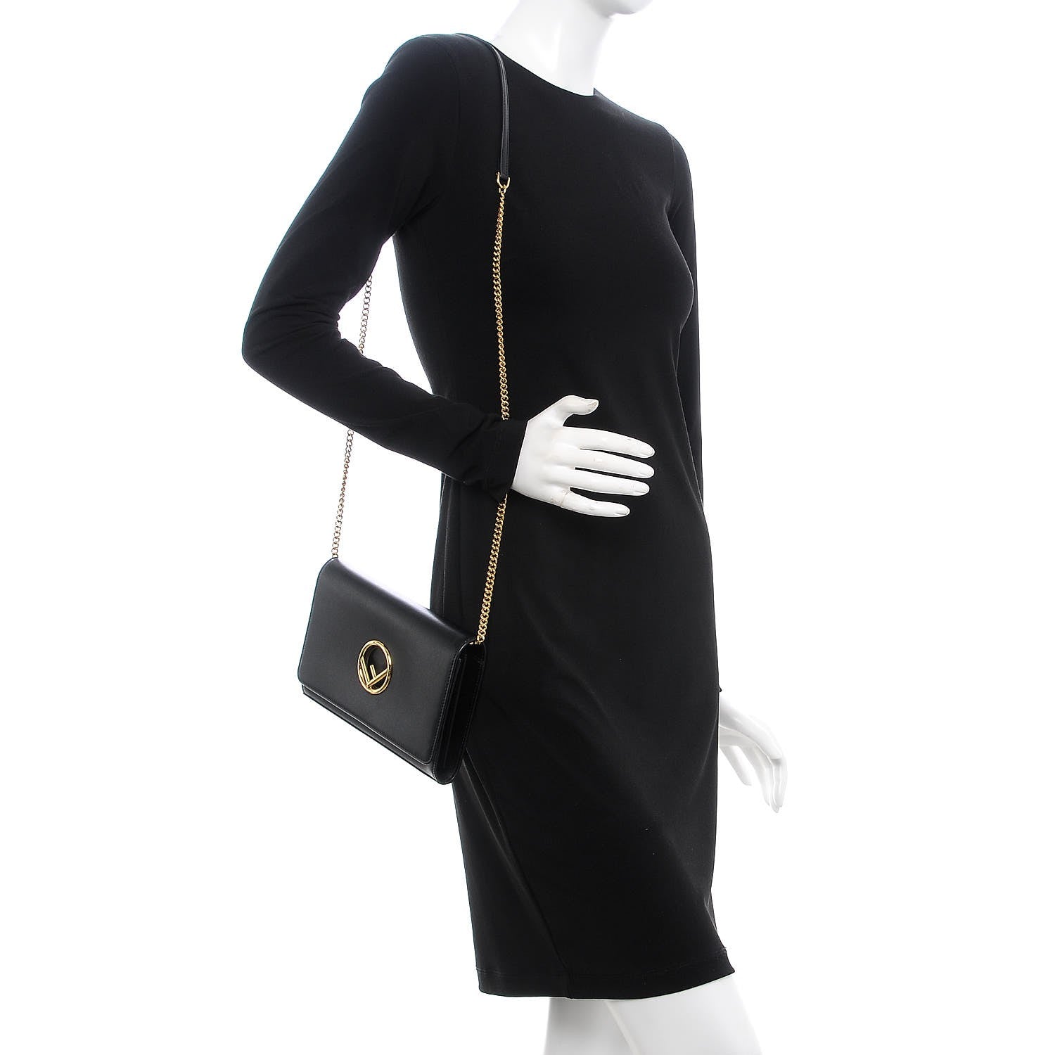 Fendi Vitello Liberty Lucido F is Fendi Wallet on Chain Black 2 of 7