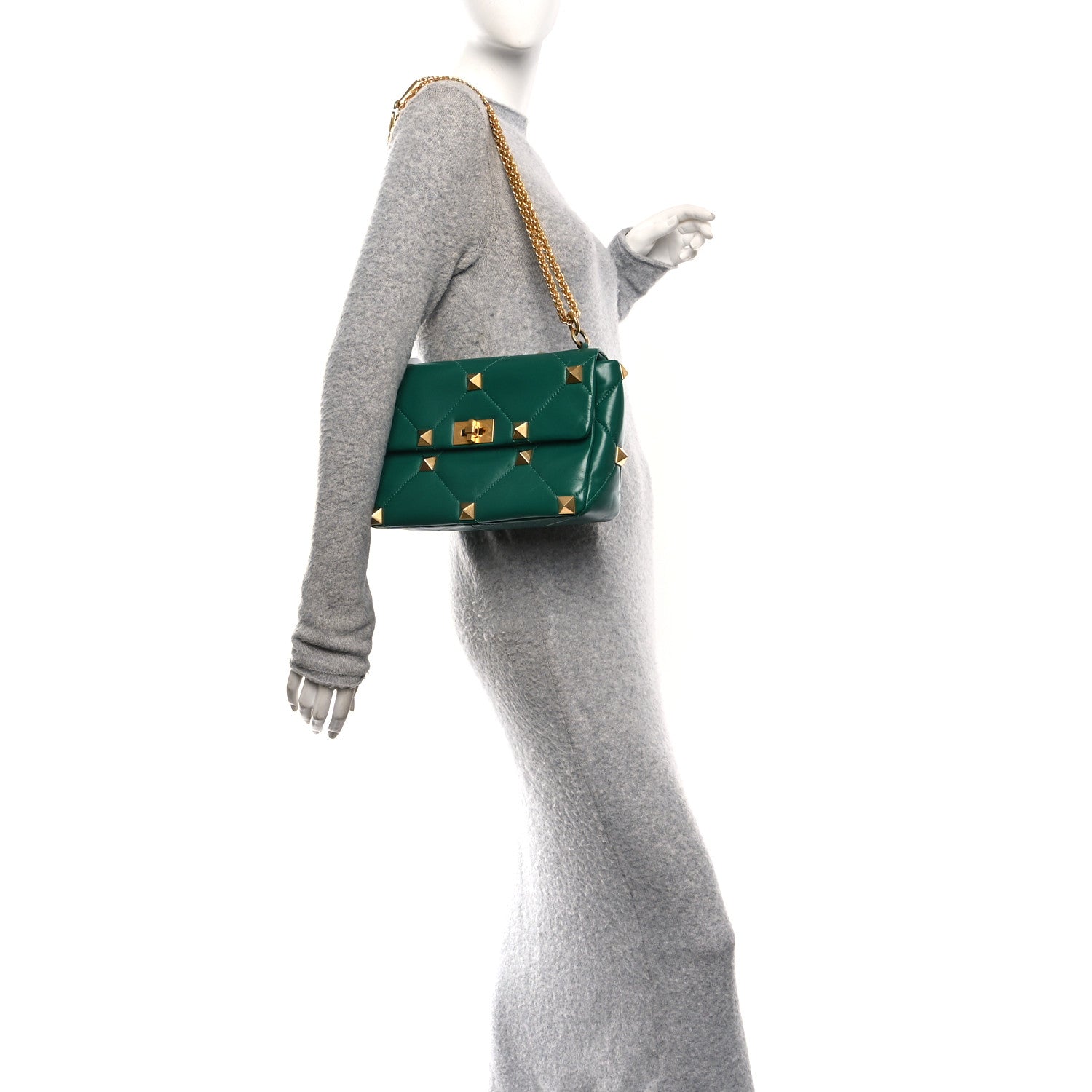 Valentino Garavani Nappa Medium Roman Stud Shoulder Bag Jungle 2 of 9