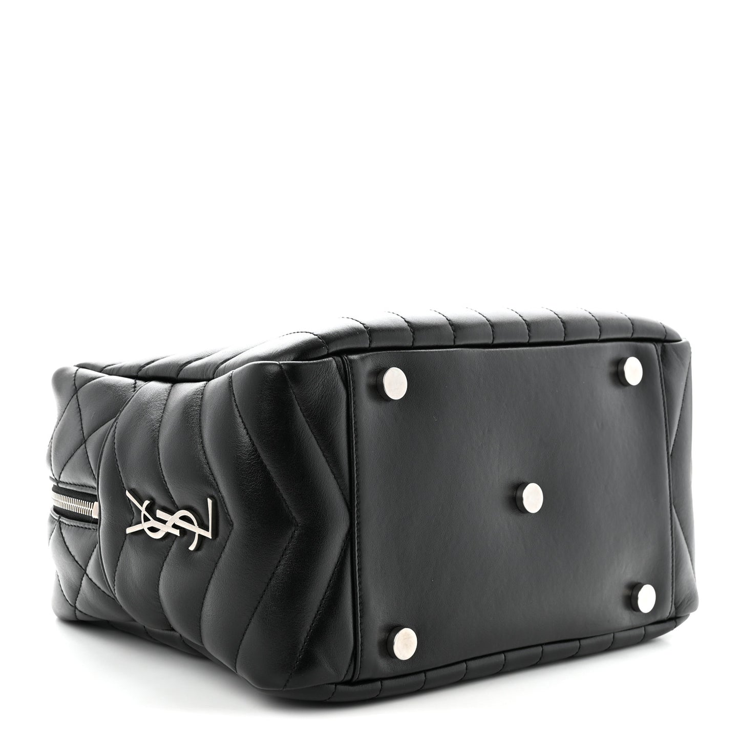 Calfskin Y Quilted Monogram Medium Loulou Bowling Bag Black