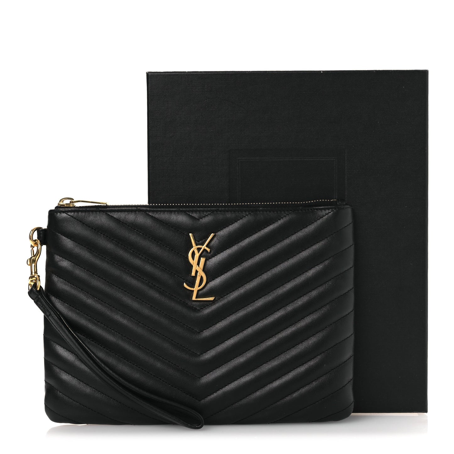 Calfskin Matelasse Chevron Monogram A5 Wristlet Black