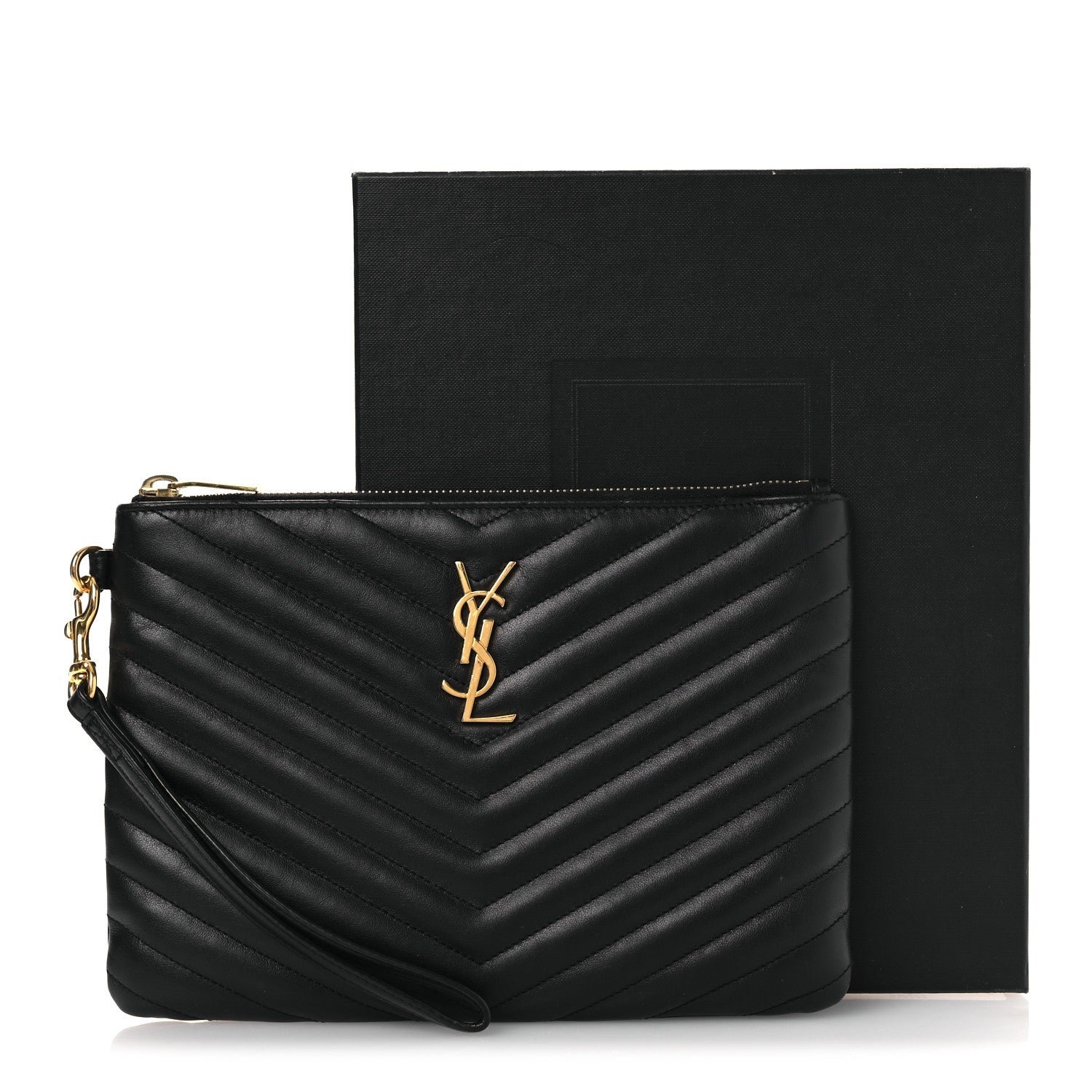 Saint Laurent Calfskin Matelasse Chevron Monogram A5 Wristlet Black 14 of 14