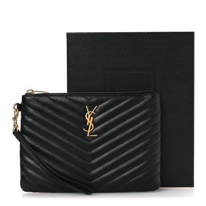 Saint Laurent Calfskin Matelasse Chevron Monogram A5 Wristlet Black 14 of 14