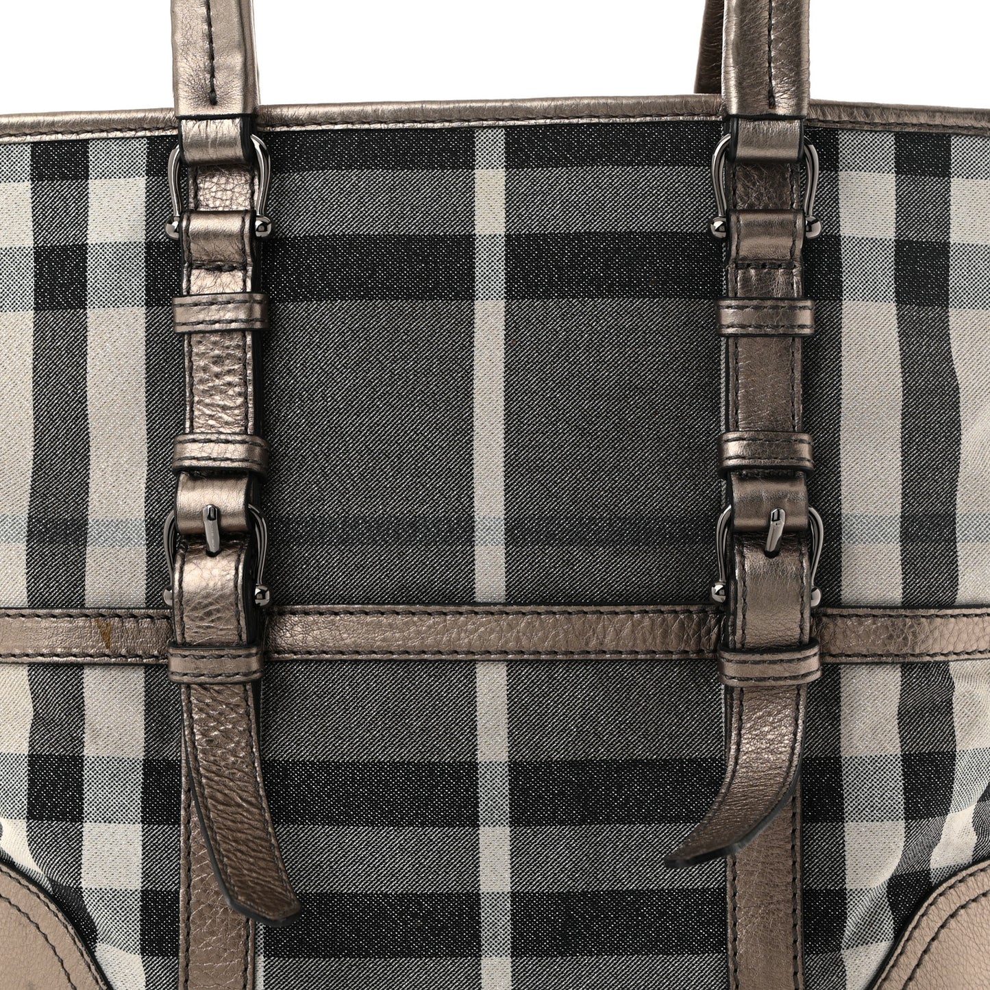 Metallic Calfskin House Check Tote Pewter
