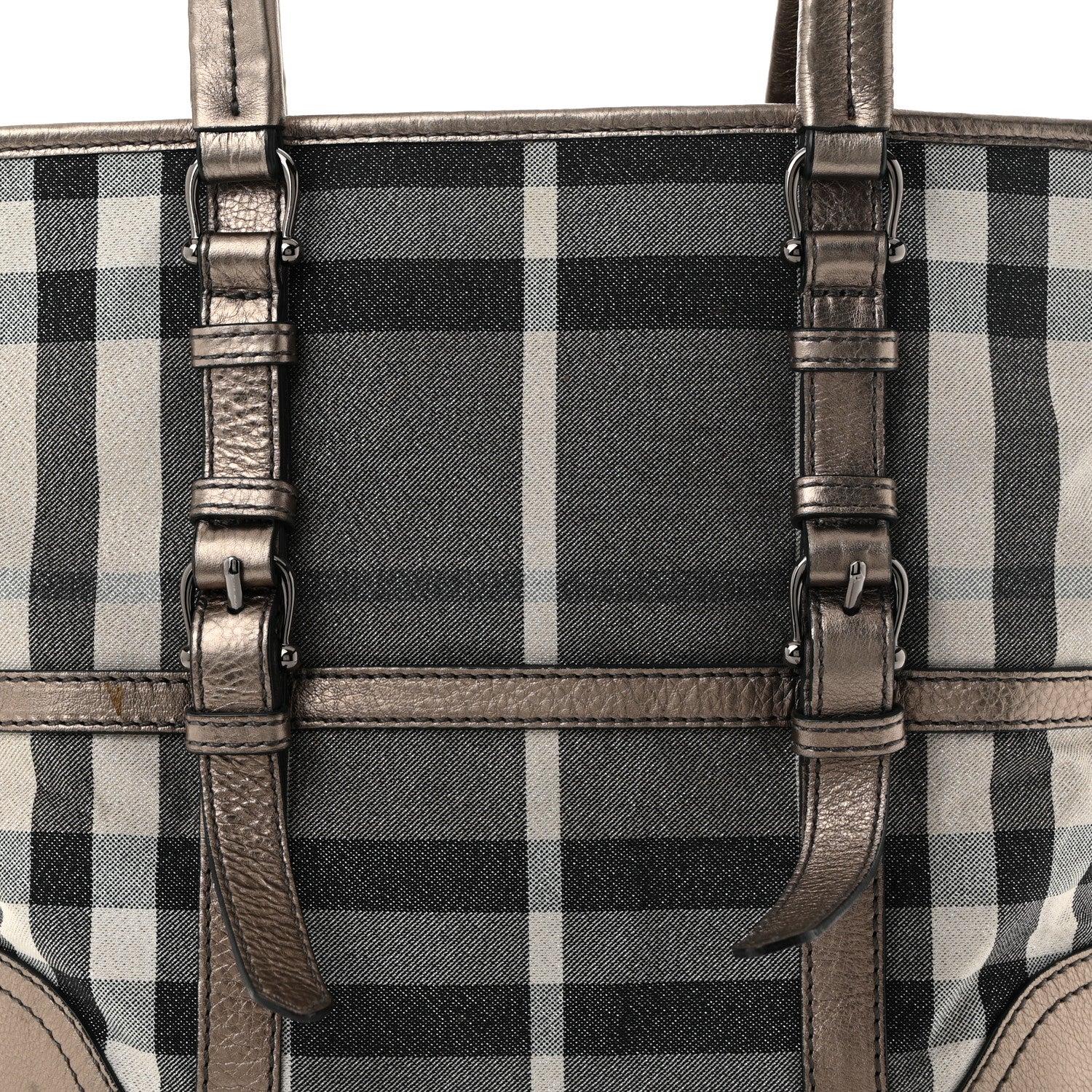 Burberry Metallic Calfskin House Check Tote Pewter 9 of 12