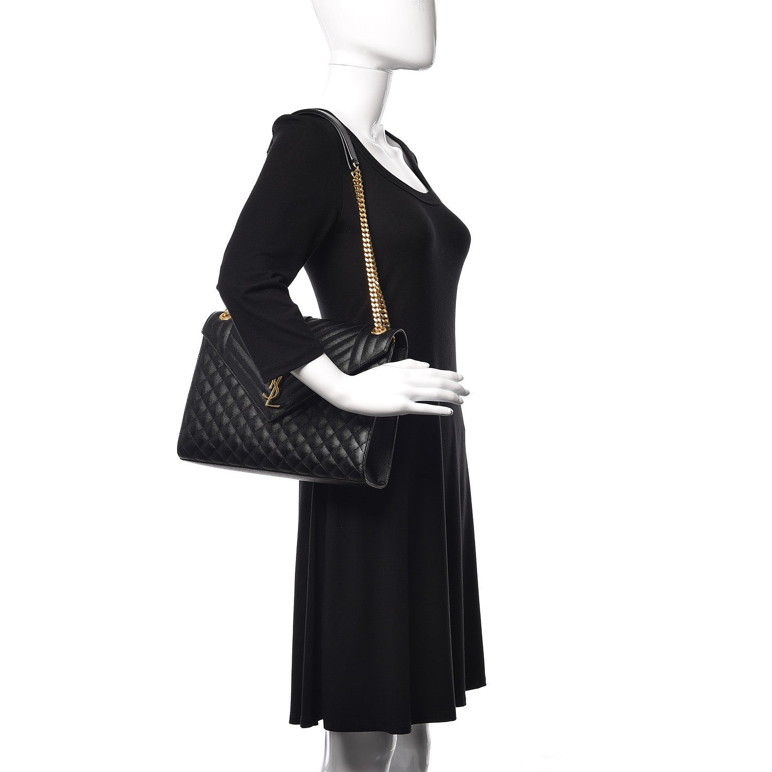 Saint Laurent Grain De Poudre Textured Mixed Matelasse Large Triquilt Monogram Satchel Black 2 of 11