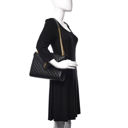 Saint Laurent Grain De Poudre Textured Mixed Matelasse Large Triquilt Monogram Satchel Black 2 of 11