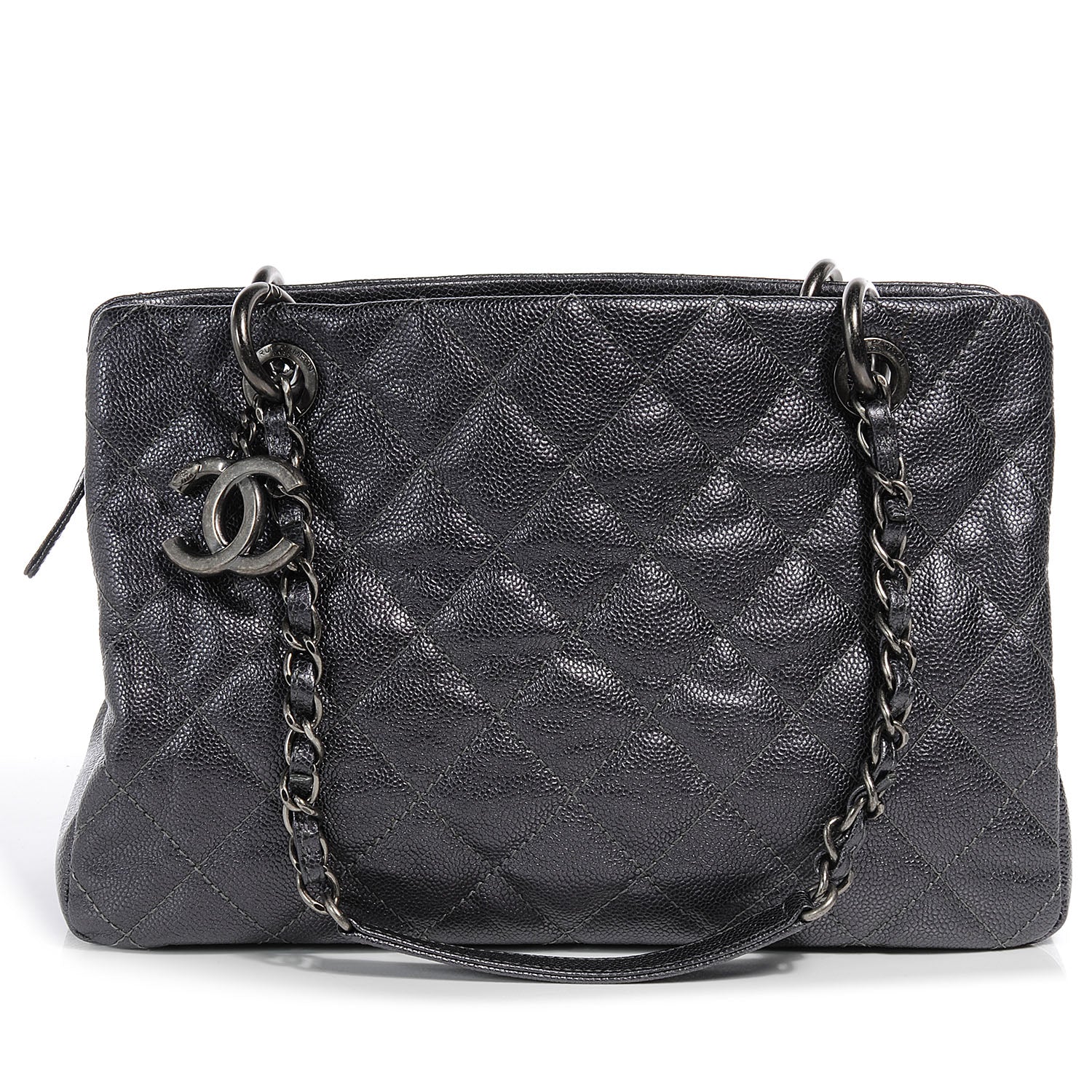 Chanel Caviar Timeless CC Large Zip Shopping Tote Dark Silver 1 of 8