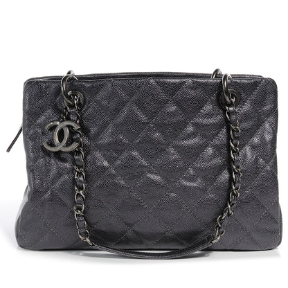 Chanel Caviar Timeless CC Large Zip Shopping Tote Dark Silver 1 of 8